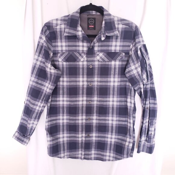 ATG Terrain Gear Wrangler Regular Fit Blue Plaid Collar Button Up Shirt Small - Picture 1 of 16